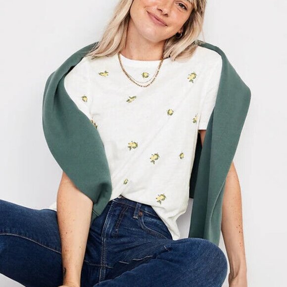 NWT Old Navy Soft EveryWear Lemons Printed Tee T-Shirt Crew-NeckWomen L XL - Picture 3 of 8